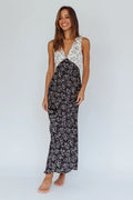 Coucou V-Neckline Maxi Dress Floral White/Black