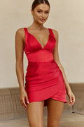 Come What May Pintuck Pleat Gathered Side Mini Dress Red