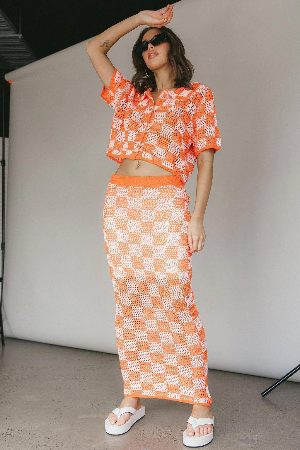 Byron Bay Crochet Buttoned Top Sunset