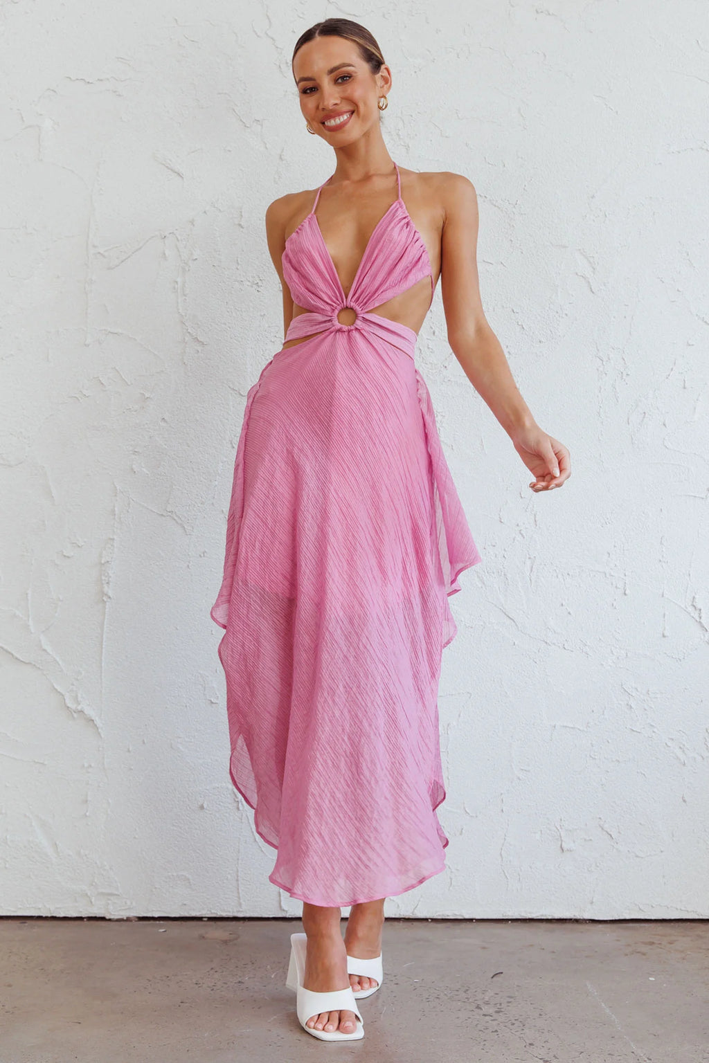 Samia Cut-Out Halterneck Midi Dress Pink