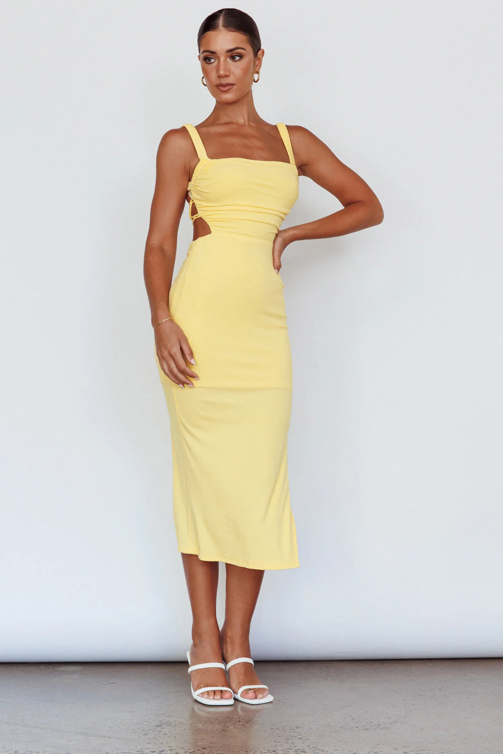 Dream Crush Lace-Up Back Side Split Midi Dress Lemon