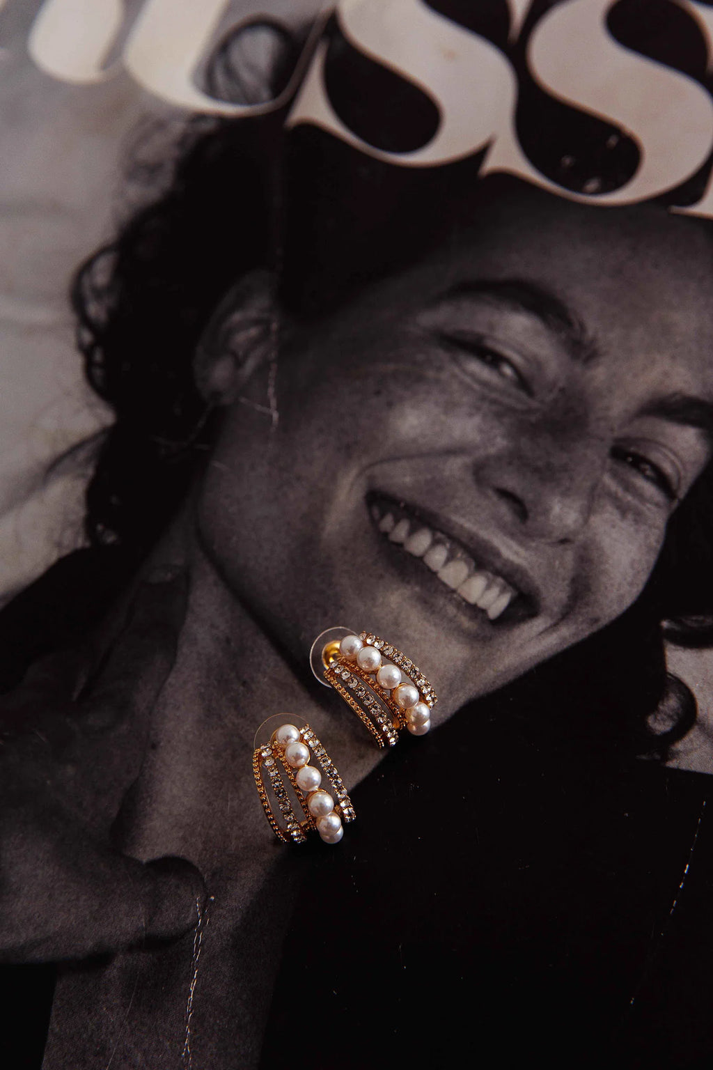 Odette Pearl Diamante Earrings Gold