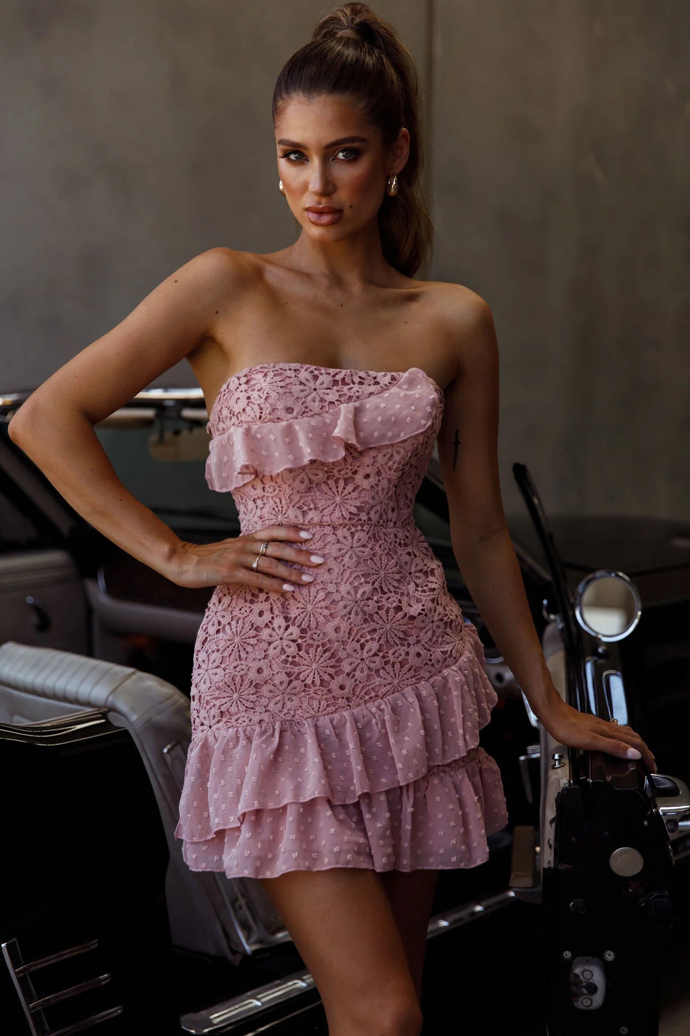 Monte Carlo Strapless Ruffle Dress Blush