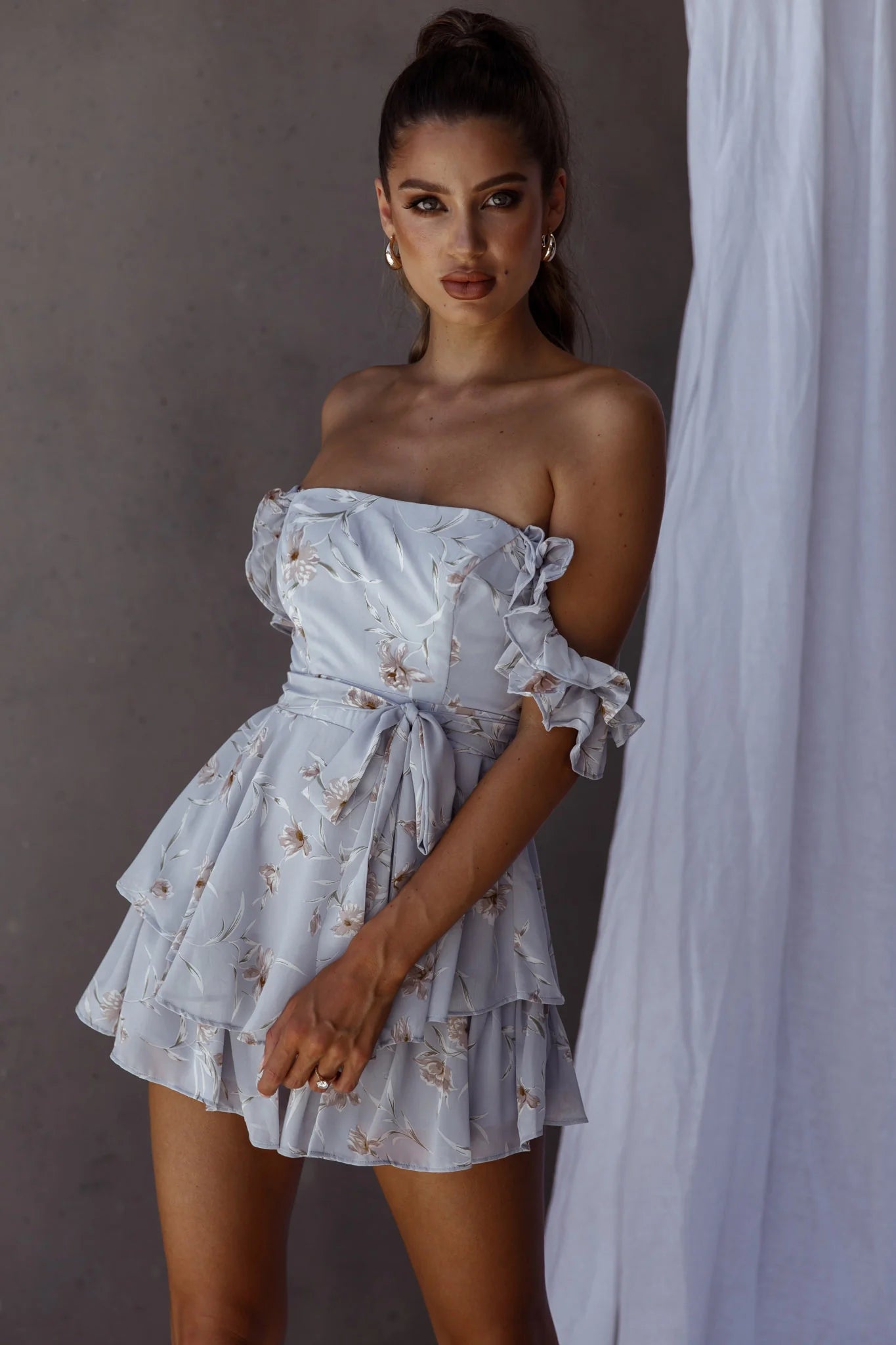 Verona Off-Shoulder Romper Floral Print Blue