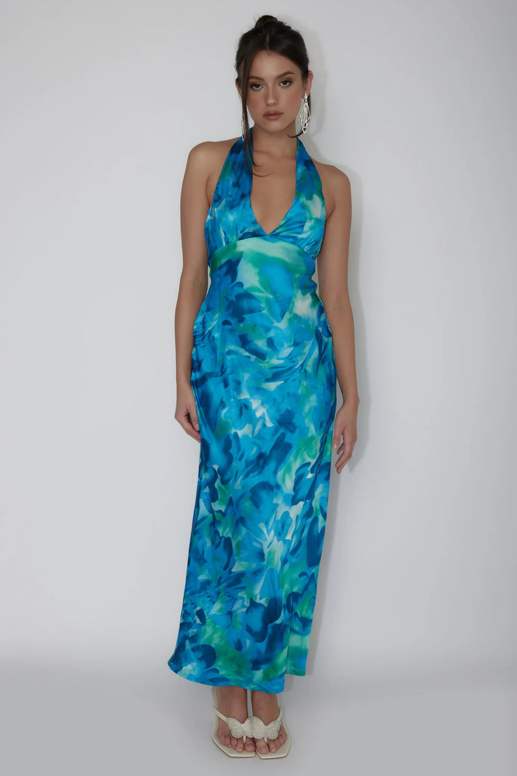 Martia Halterneck Maxi Dress Floral Green