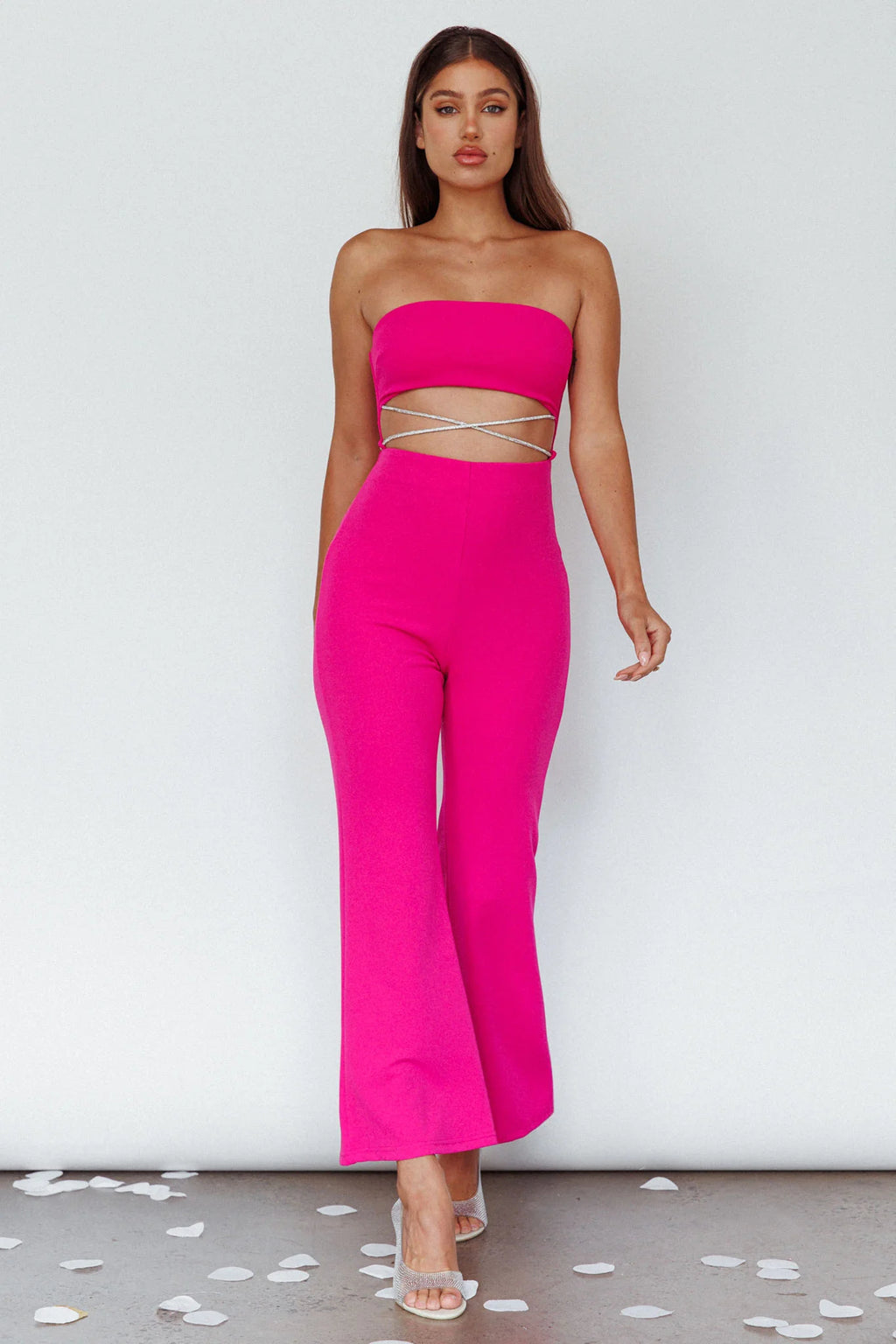 Nohemi Strapless Diamante Jumpsuit Fuchsia