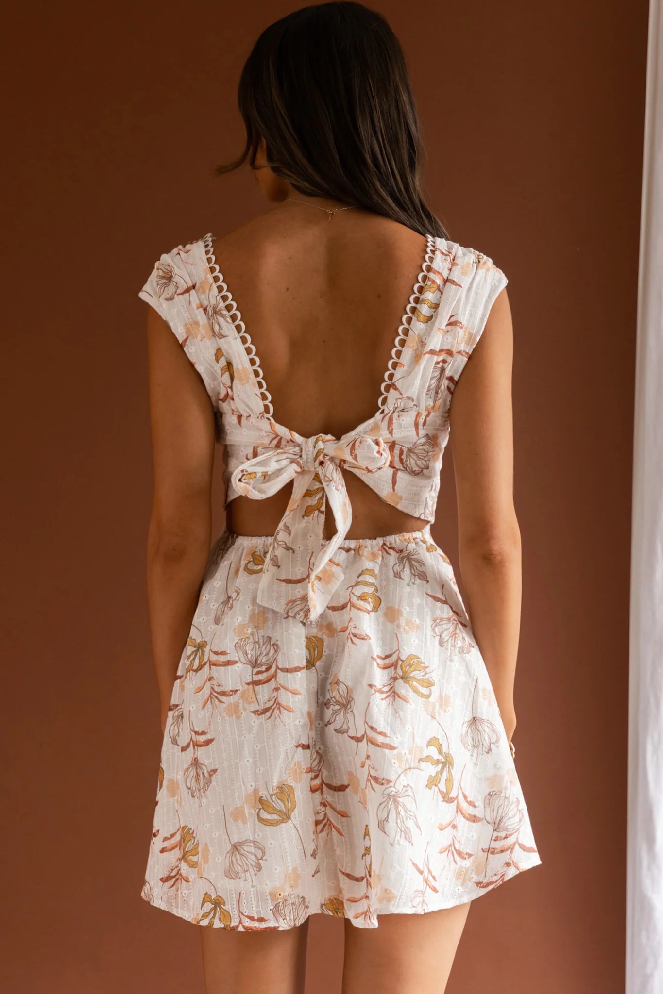 Braxton Tied Back Mini Dress Floral Orange