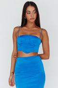 Zeina Satin Crop Top Blue