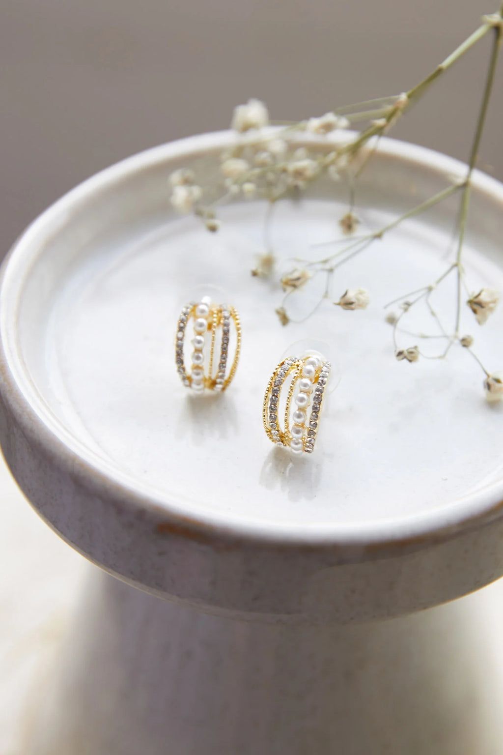 Ophelia Pearl and Crystal Earrings Gold