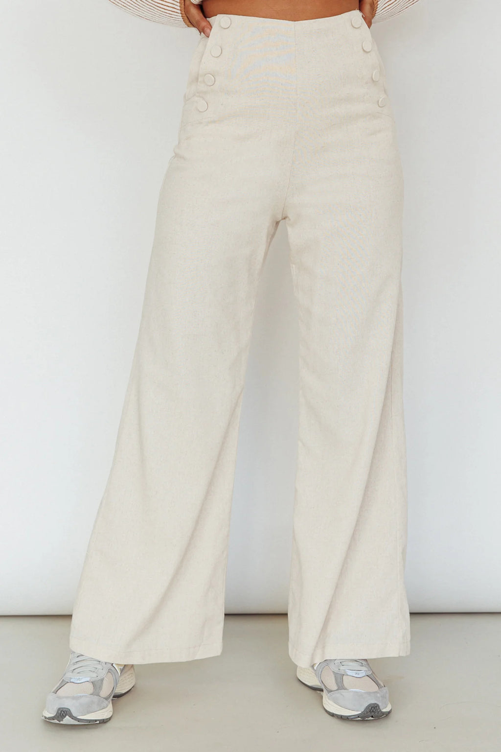 Lyris Button Detail Wide Leg Pants Natural