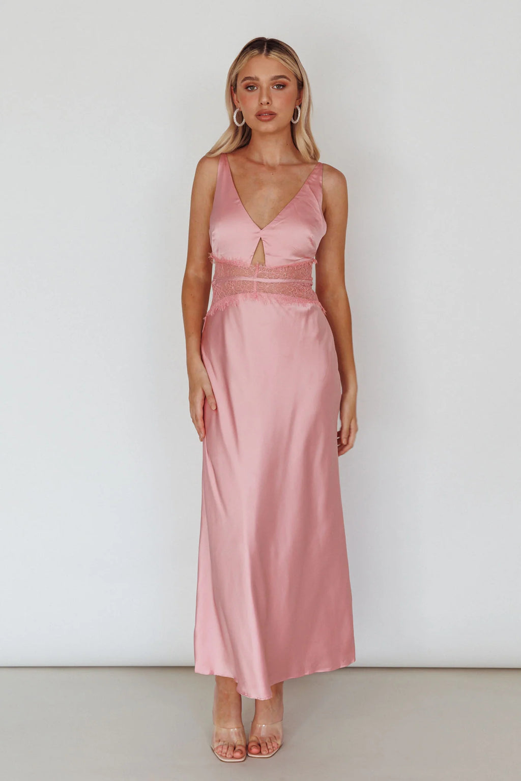 Honeybee Lace Trim Maxi Dress Blush