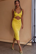 Loving You Cut-Out Waist Midi Dress Yellow