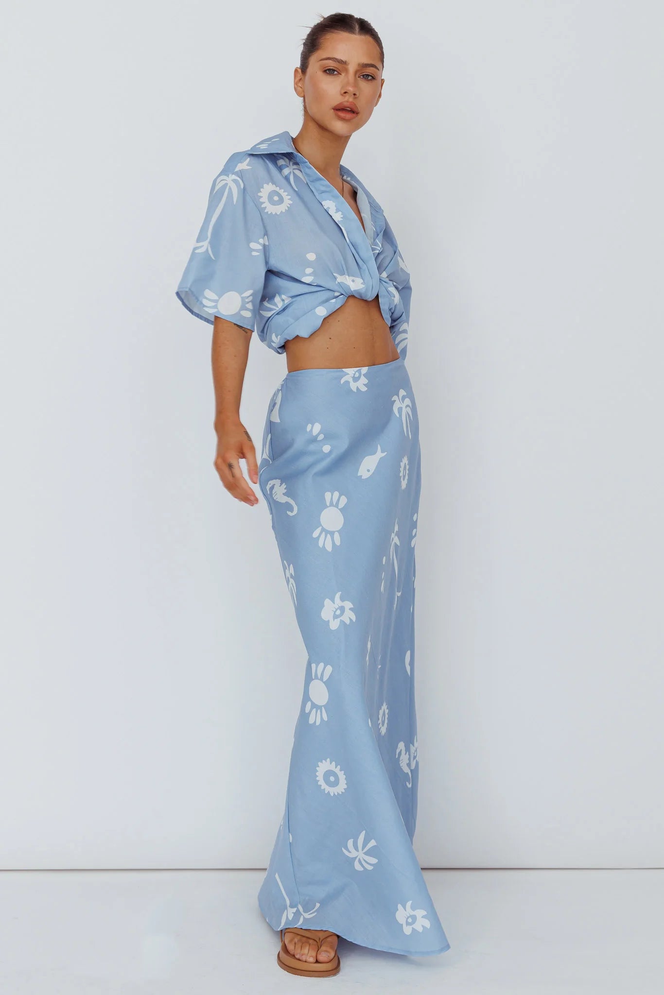 Light Aura Maxi Skirt Print Blue White