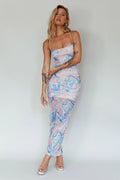 Love In Miami Lace-Up Back Midi Dress Swirl Blue