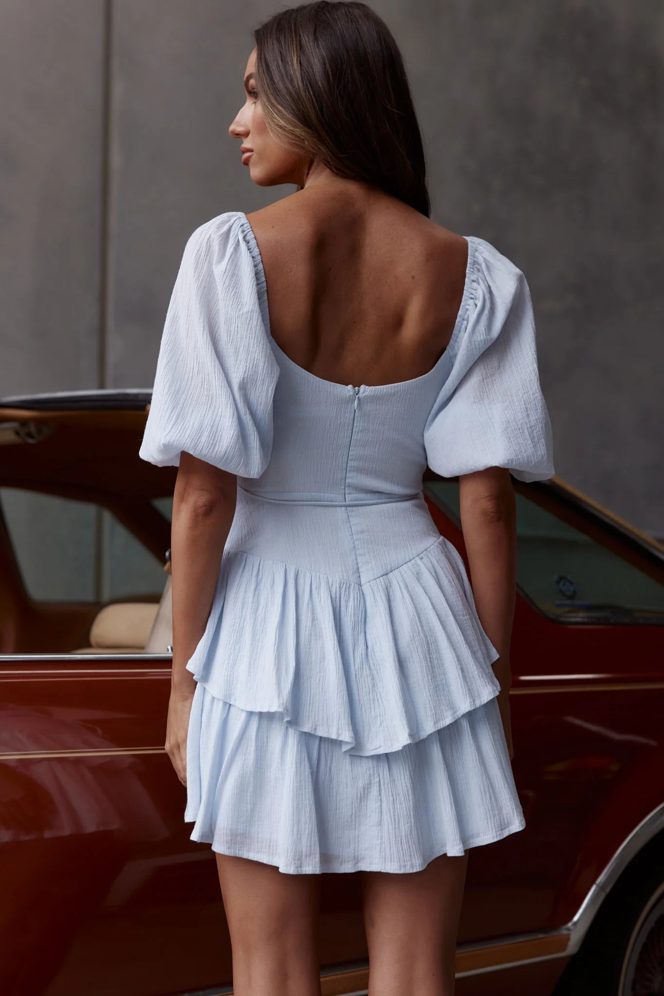 Ashton Layered Frill Hem Dress Steel Blue