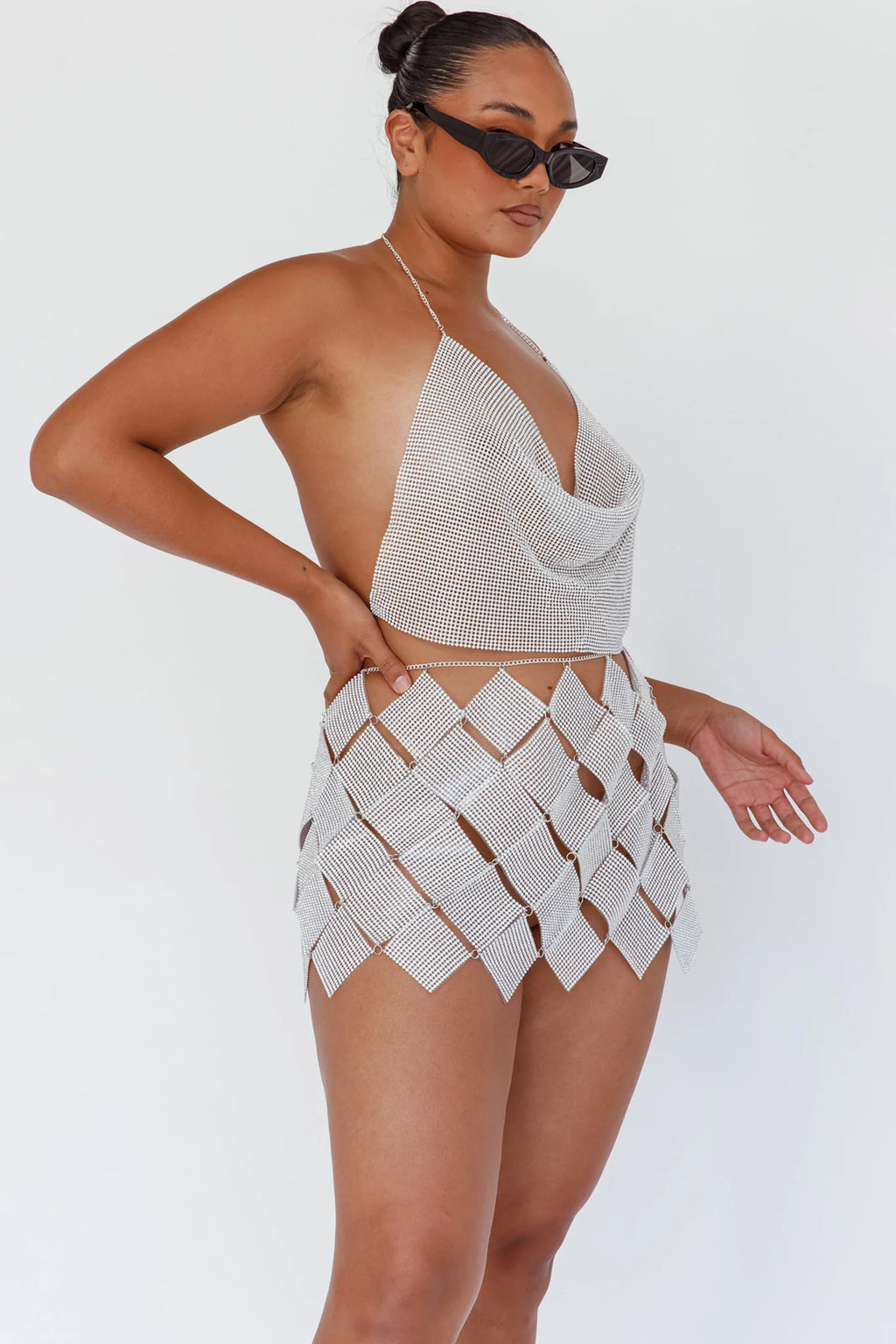 Twinkle Diamante Crop Vest Silver