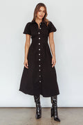 Zurich Pleated Waist Midi Dress Black