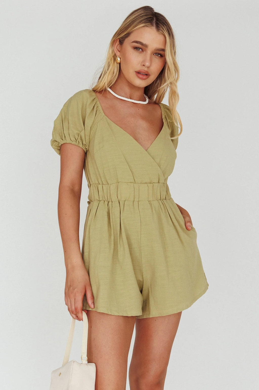 Alexis Elasticated Waist Romper Avocado