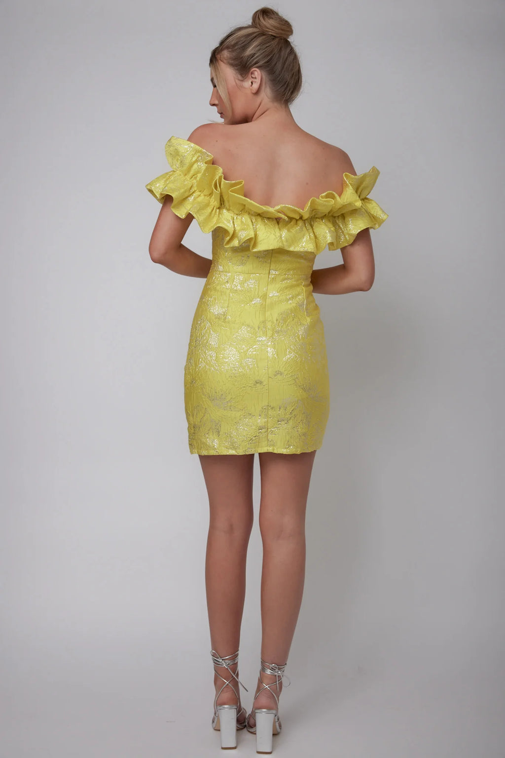 Memoire Off-Shoulder Jacquard Mini Dress Yellow