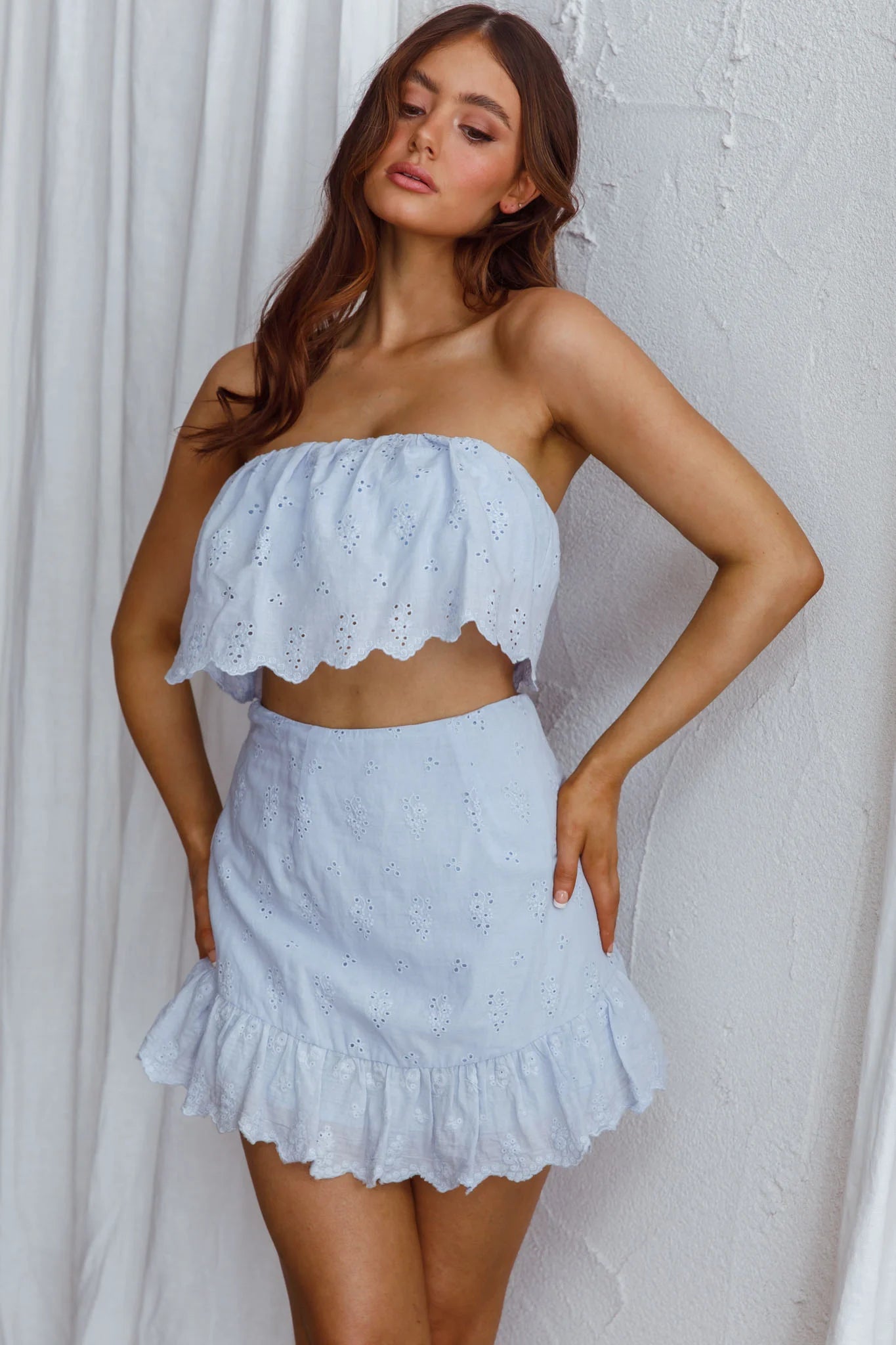 Kyla Scalloped Hem Mini Skirt Blue