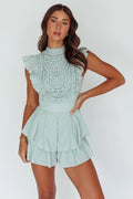 Nellie Lace Bust High Neck Romper Sage