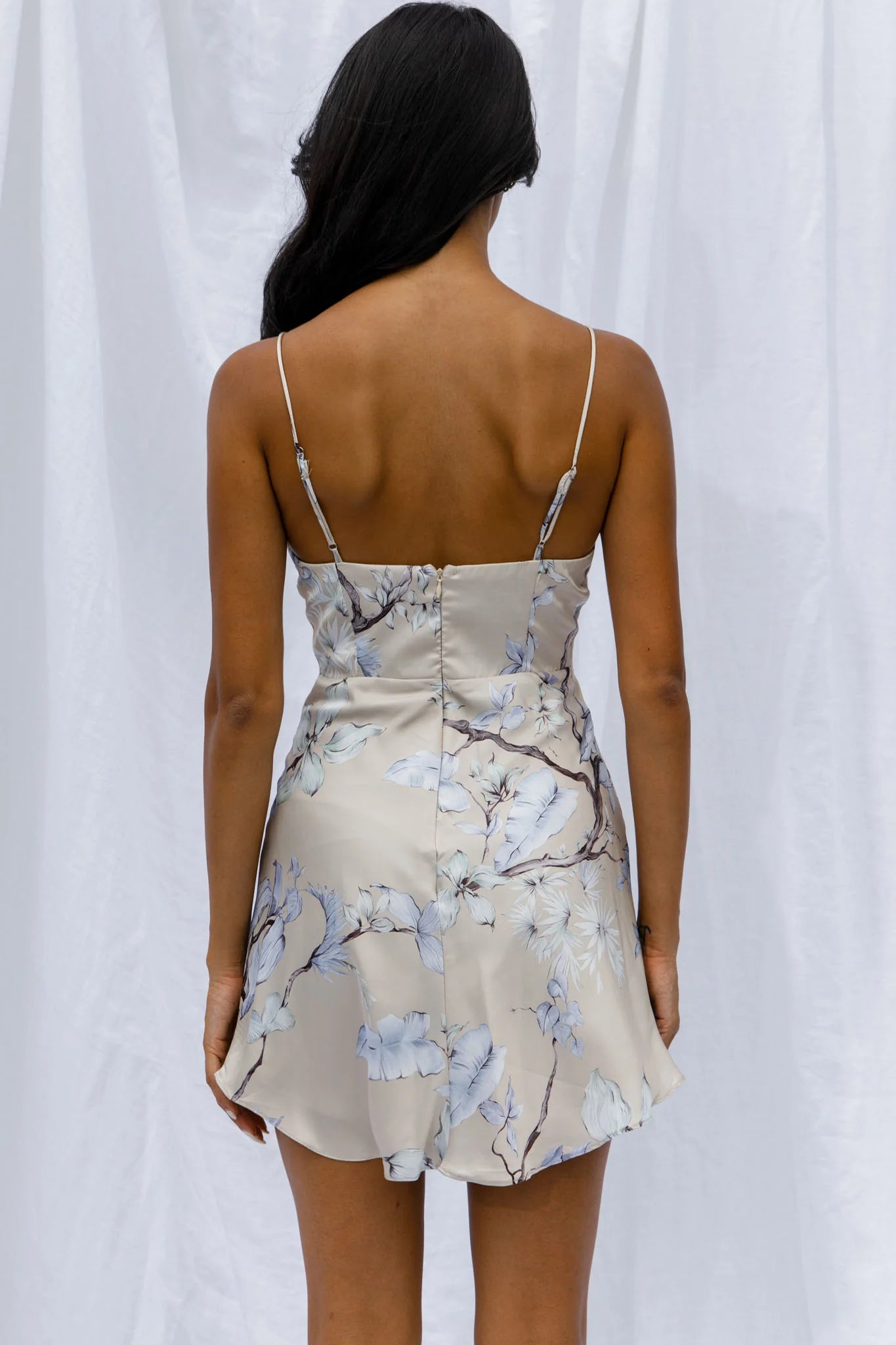 Well Versed Pleated Mini Dress Tropic Floral Print Beige