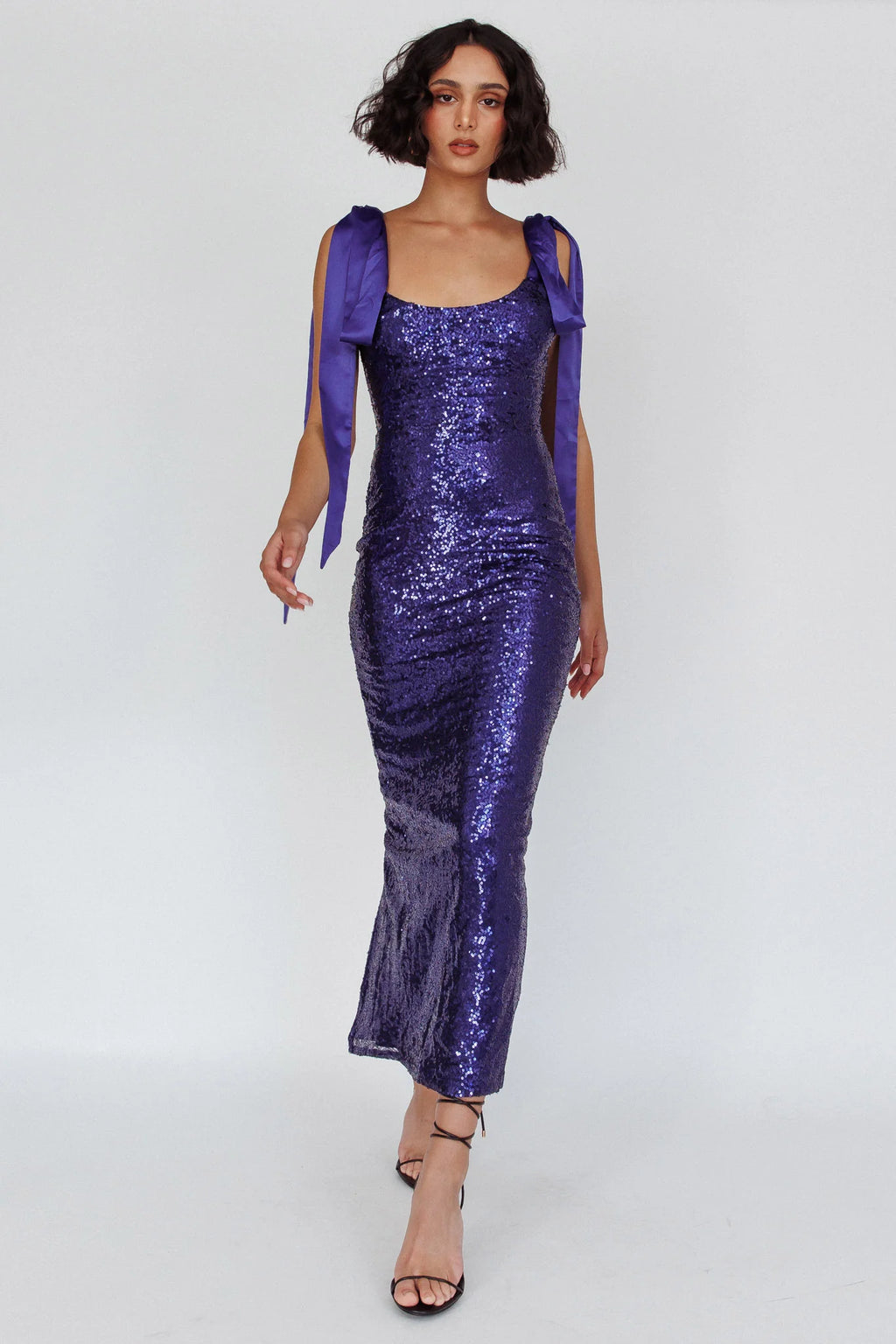 Birthday Wish Tied Shoulder Sequin Maxi Dress Blue