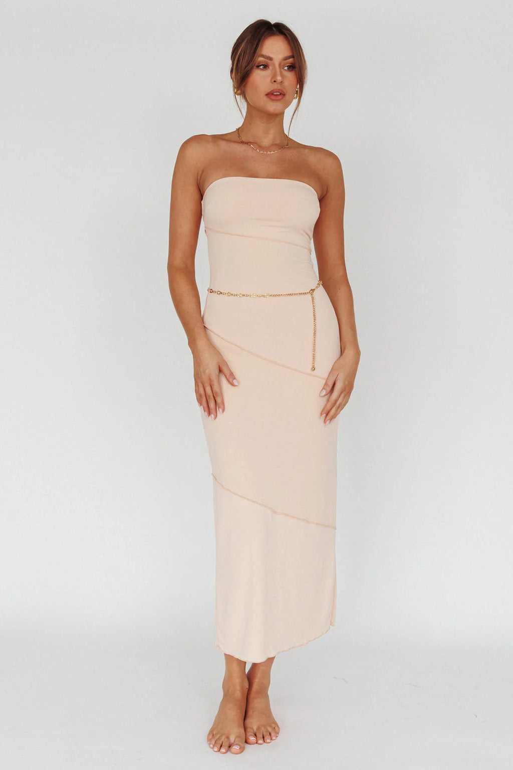 Making Headlines Strapless Midi Dress Cream