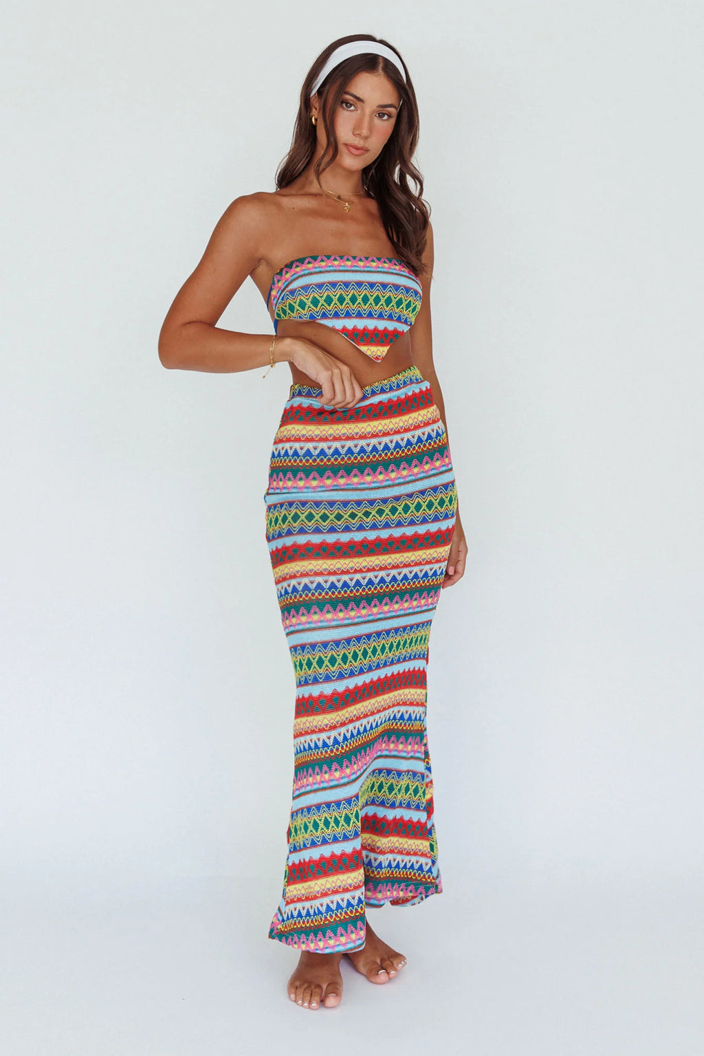Tulum Tied Back Crop Top Blue Multi