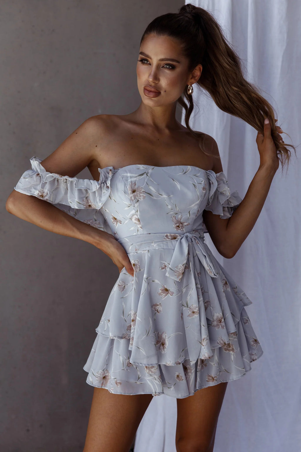 Verona Off-Shoulder Romper Floral Print Blue
