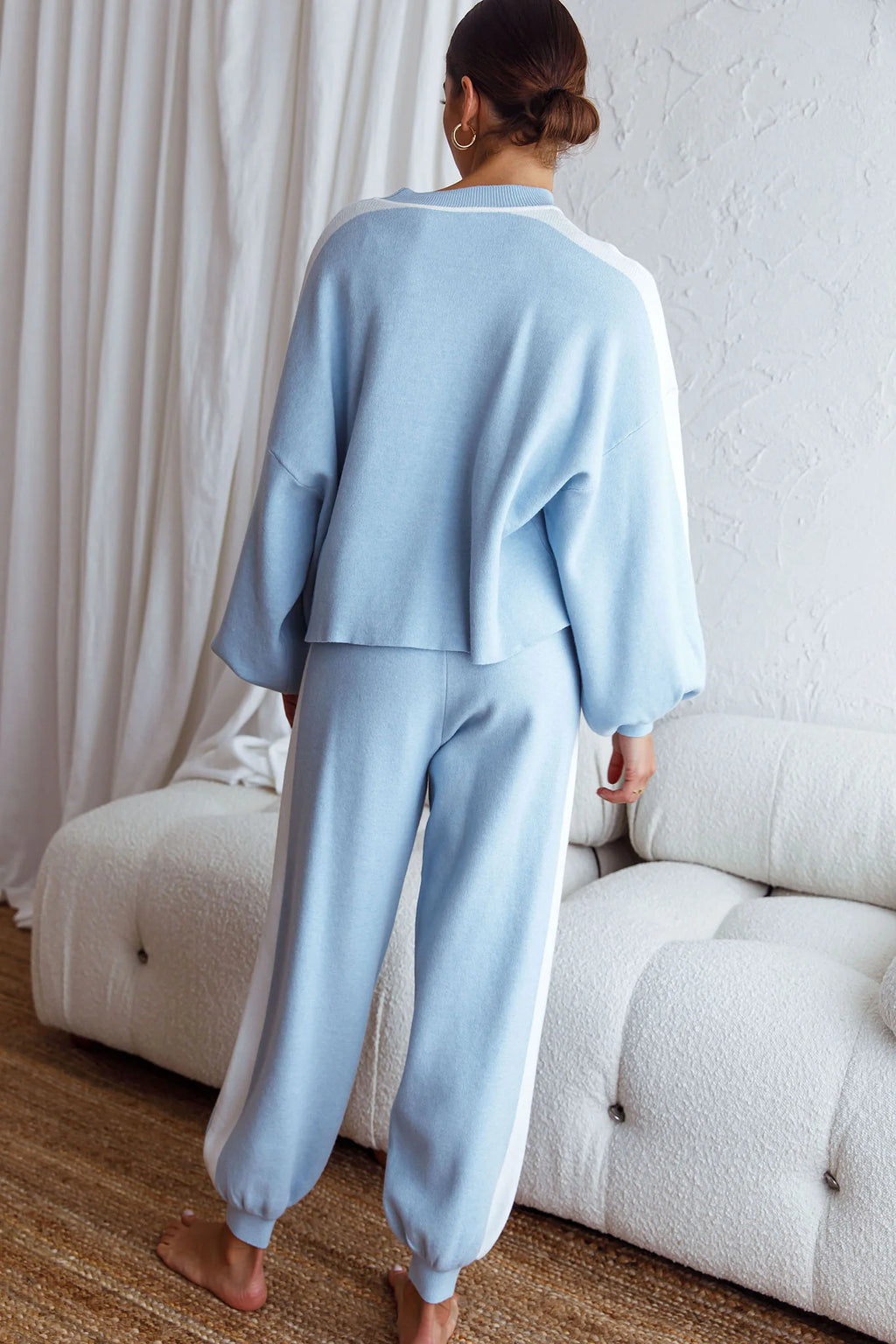 Take Me Back Brushed Knit Jogger Pants Blue