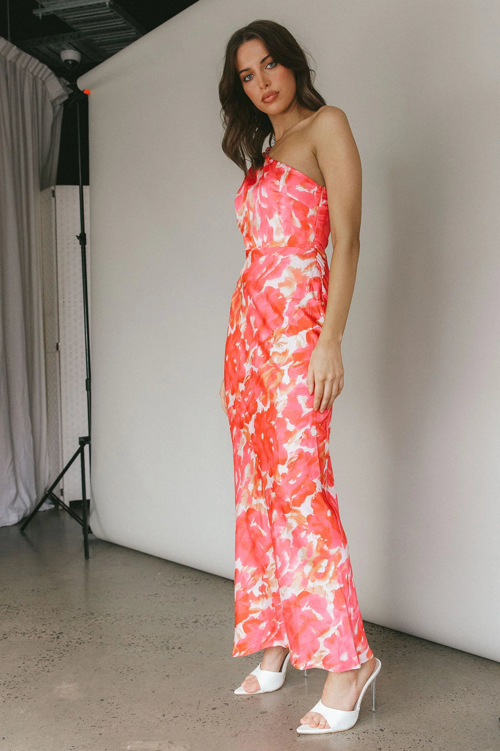 Portland One-Shoulder Maxi Dress Floral Pink