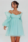 Yasi Long Sleeve Babydoll Mini Dress Mint