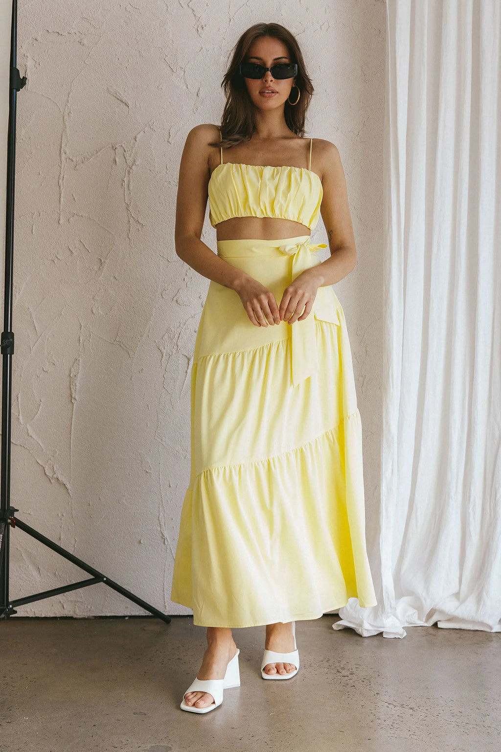 Bondi Gathered Crop Top Lemon