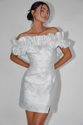 Memoire Off-Shoulder Jacquard Mini Dress Off White
