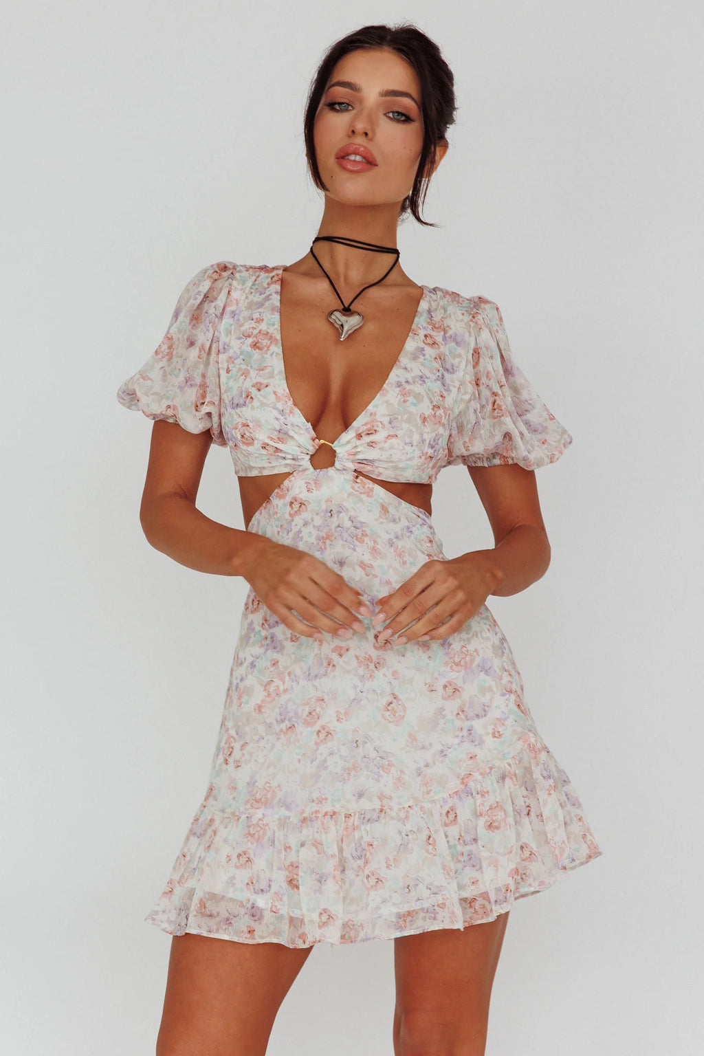 Graciele Laced Back Cut-Out Mini Dress Floral Blush