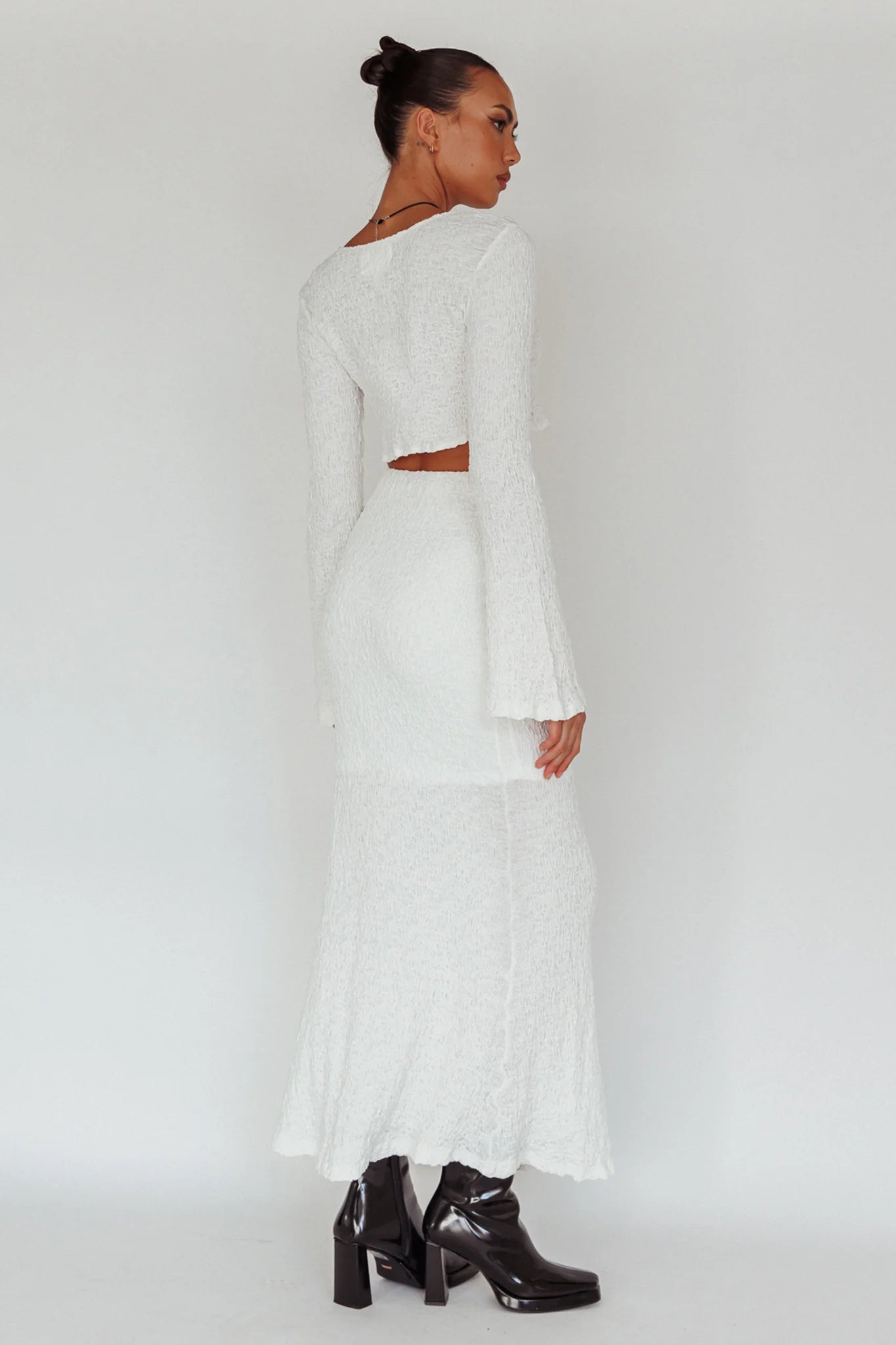Treasures Textured Midi Skirt White
