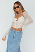 Sera Long Sleeve String Tie Top Milk