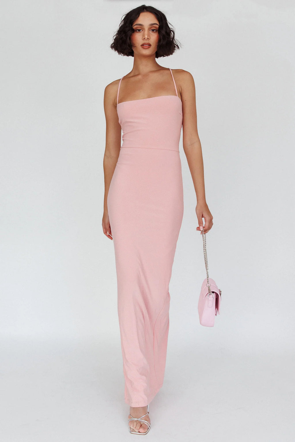 Ailani Lace-Up Back Maxi Dress Sparkle Pink