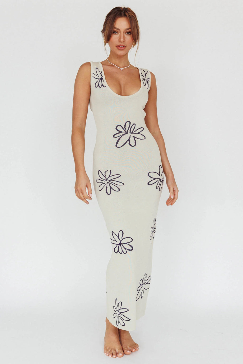 Sunland Knit Maxi Dress Flower Cream