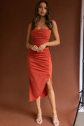 Heaven On Earth Lace-Up Back Midi Dress Rust