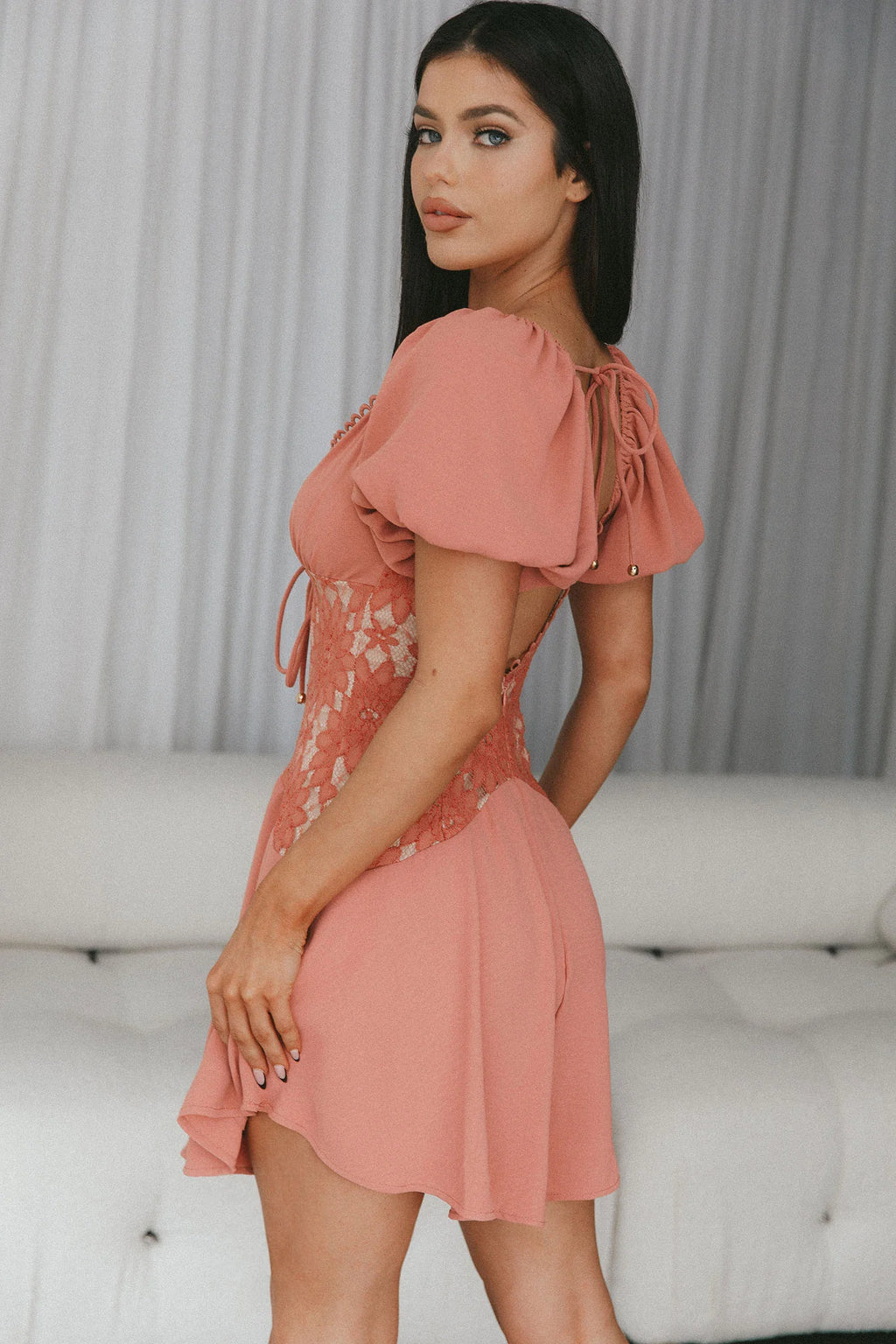 Mielle Lace Bodice Mini Dress Rose