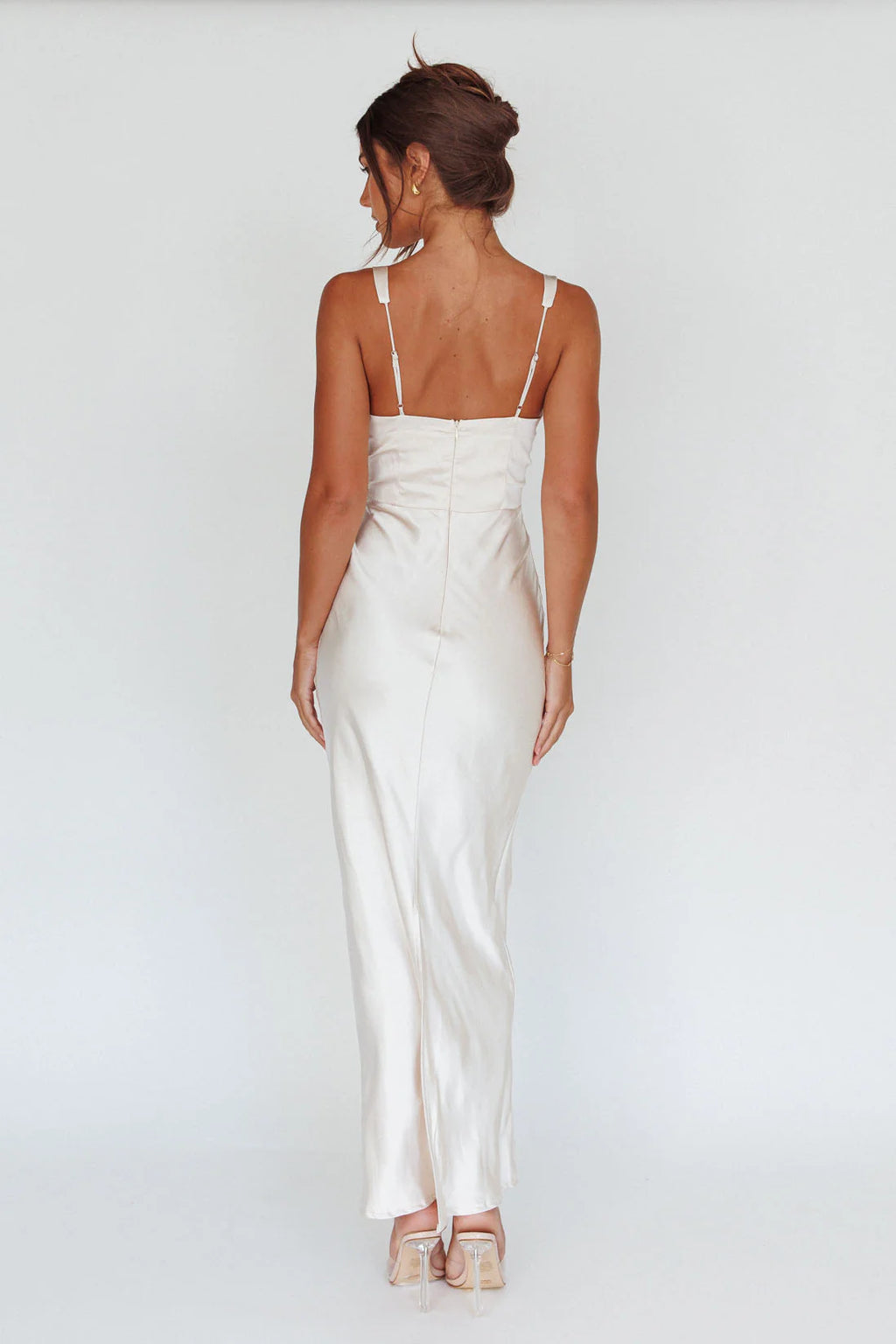 Blushing Beauty Horsebit Accent Maxi Dress Champagne