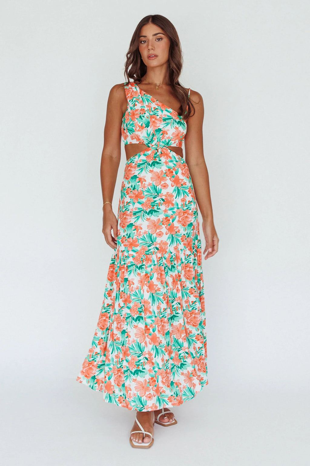 Evening Breeze Cut-Out Waist Maxi Dress Floral Orange