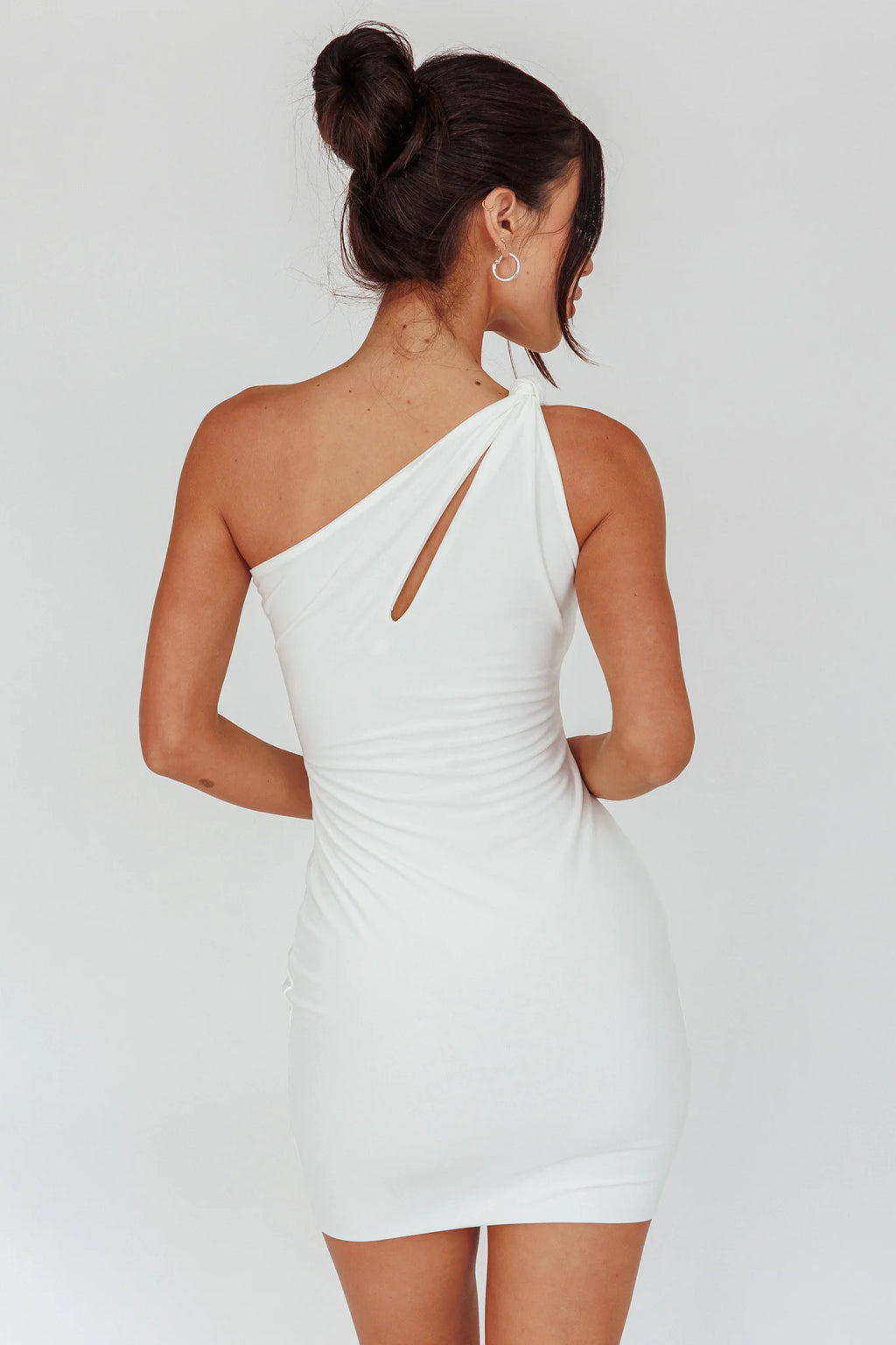 Malaga One-Shoulder Keyhole Mini Dress Off White