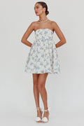 Vitoria Strapless Babydoll Dress Floral Blue