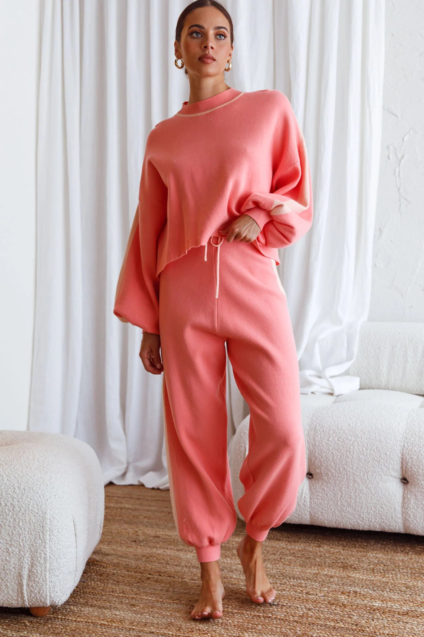 Take Me Back Brushed Knit Jogger Pants Peach
