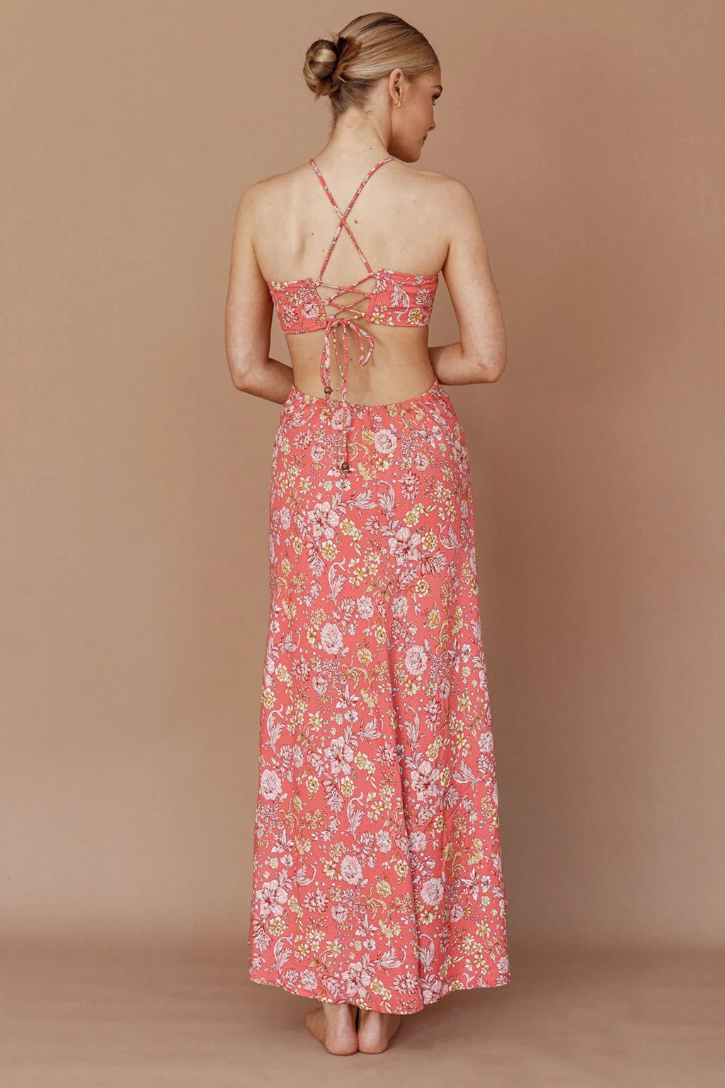 Amorcito Cut-Out Waist Midi Dress Floral Red