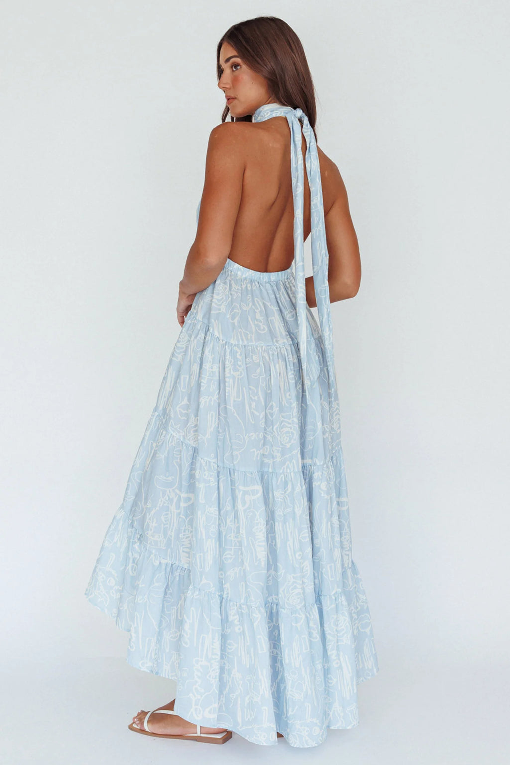 South Haven Halter Midi Dress Floral Blue