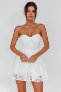 Harriette Sweetheart Lace Mini Dress Off White
